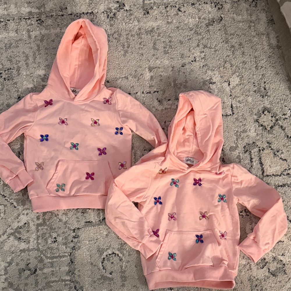 Lola + the Boys Pink Butterfly Kids Hoodie twins sz 8